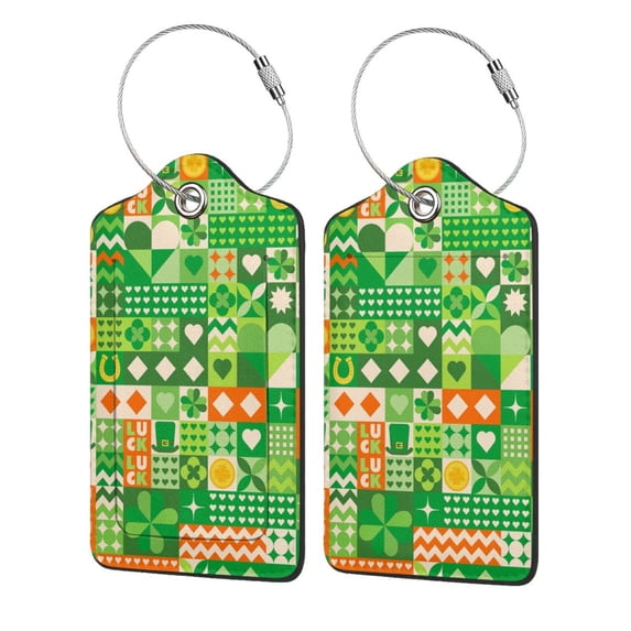 Disketp 4 Pcs Luggage Tag For Suitcase,St Patrick'S Day6 Leather Baggage Tag With Stainless Steel Loop Privacy Cover For Women Men Girls