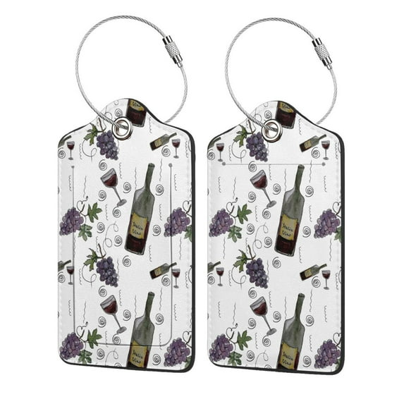 Disketp 4 Pcs Luggage Tag For Suitcase,Wine Bottles And Grapes Leather Baggage Tag With Stainless Steel Loop Privacy Cover For Women Men Girls