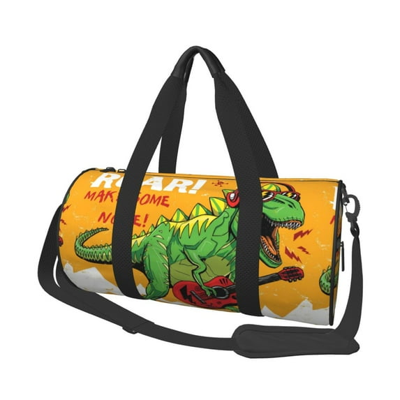 Disketp 45l Foldable Duffel Bag,Water-Resistant Sports Gym Bag,Portable Weekender Bag Lightweight For Travel,Fitness And Camping-Cool Dinosaur Playing Guitar
