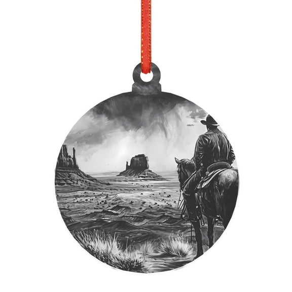 Disketp 60s Black White Western Cowboy The Christmas Ornaments, Christmas Tree Acrylic Hanging Decorations Pendant Christmas Decor Indoors Home Party-Round Shape
