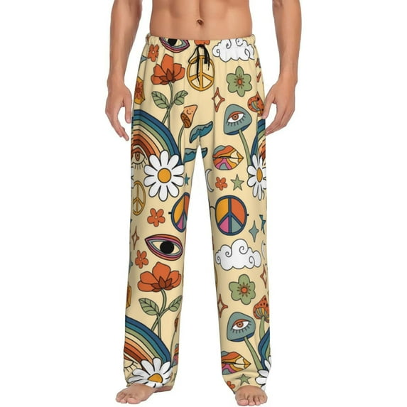 Disketp 70s Hippie Style Men'S Pajama Pants - Ultra Soft Fleece Sleep And Lounge Pants (Size: S-Xxl)