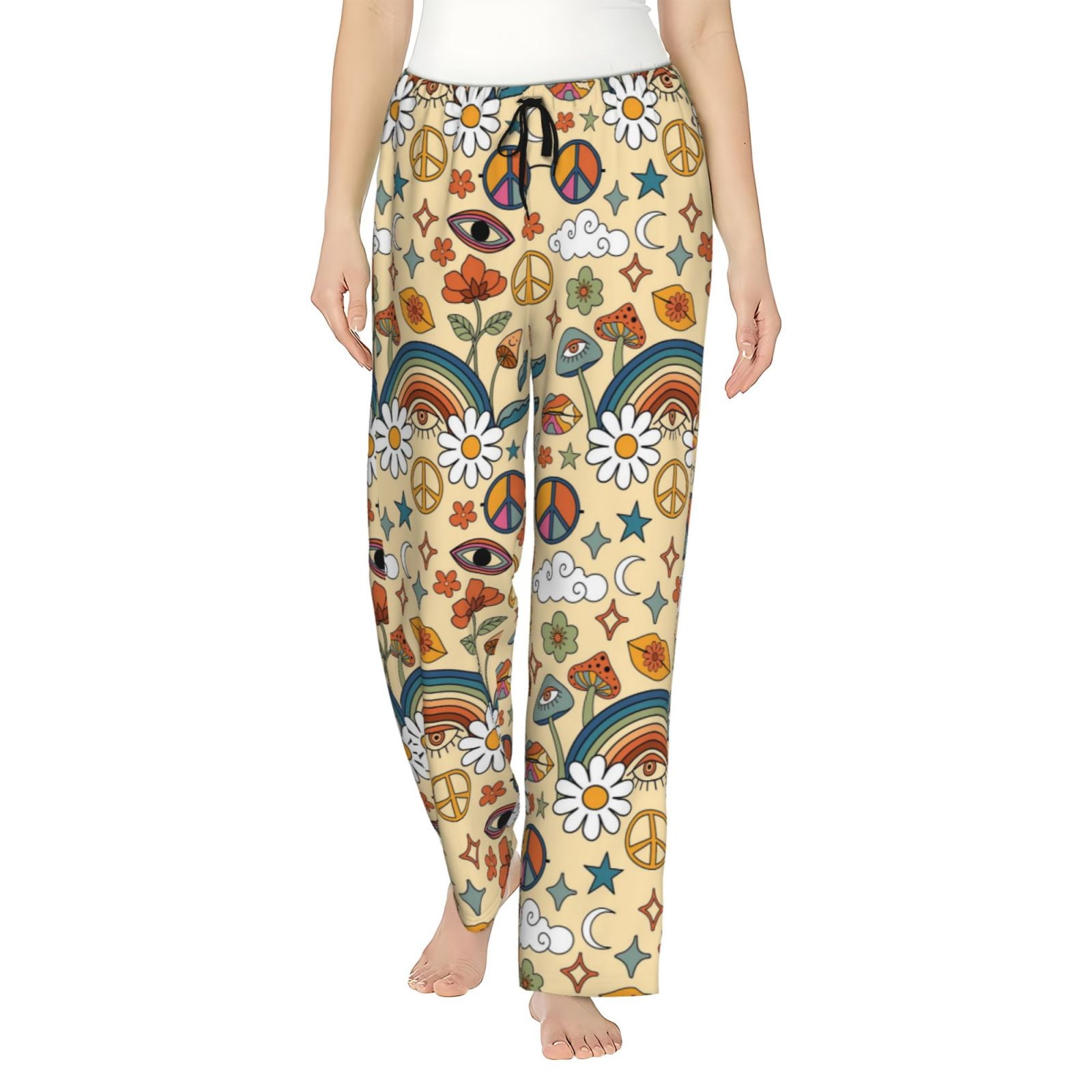 Women's Retro Hippie Peace and Love Printed Casual Pants