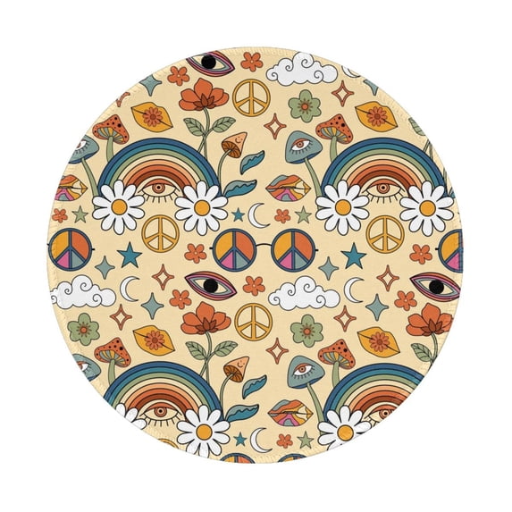 Disketp 70s Hippie Style Small Mouse Pad 7.9x7.9 Inches,Washable Round Mousepad For Office Laptop Computer,Non-Slip Rubber Base Mouse Pads For Wireless Mouse