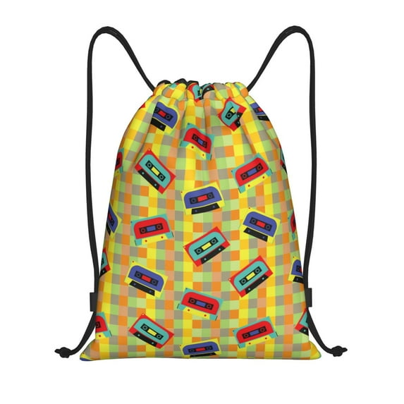 Disketp 90s Audio Tape Drawstring Backpack Drawstring Gym Bags Draw String Bags for Sports, Gym, Travel, Swimming, Beach-Small