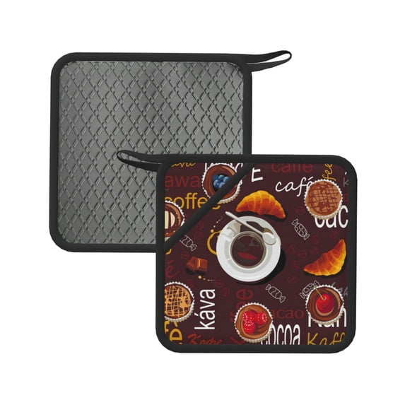 Disketp A Cup Of Black Coffee On A Saucer Pot Holders Kitchen Insulation Mats Heat Resistant Pot-Holder Oven Anti-Scald Pads for Cooking Baking, 7.1*7.1inch