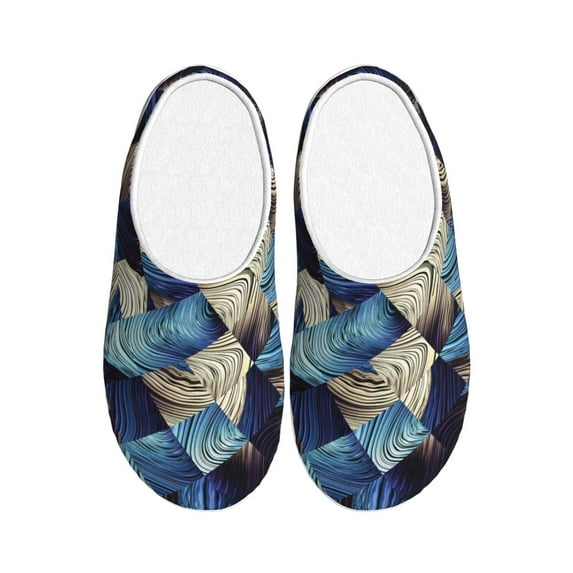 Disketp Abstract Blue Squares Women's Men's Slippers Plush Slip-On House Slipper for Winter Indoor Soft Cushion Non-slip Fluffy Slides Slippers-46/47