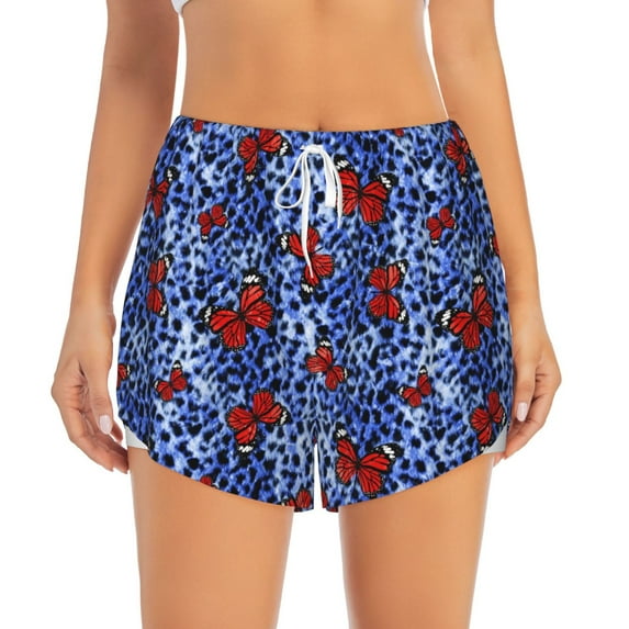 Disketp Abstract Colorful Butterflies Print Women's Shorts Workout Shorts for Athletic Gym Running Shorts with Phone Pockets X-Large