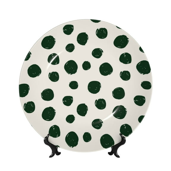 Disketp Abstract Green Polka Dot Ceramic Plate Dinner Plates Bone China Decorative Plates Art Ceramic Ornaments for Wall Hanging Decoration -6in