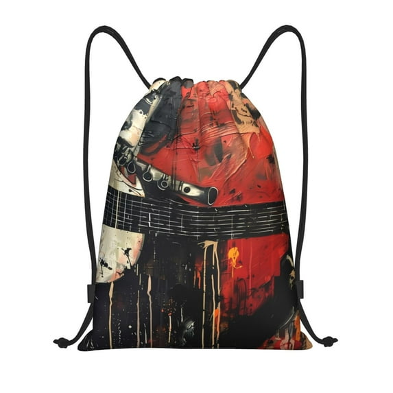 Disketp Abstract Skull Guitar Art Drawstring Backpack Drawstring Gym Bags Draw String Bags for Sports, Gym, Travel, Swimming, Beach-Medium