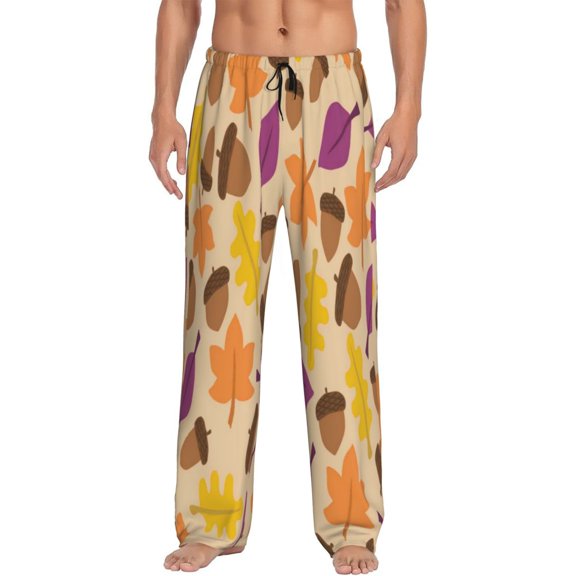 Disketp Acorn Autumn Fall Leaf Leaves Men'S Pajama Pants - Ultra Soft Fleece Sleep And Lounge Pants (Size: S-Xxl)
