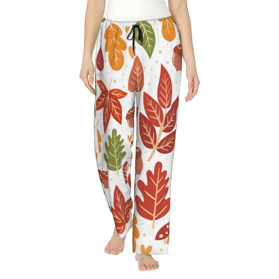 Disketp Acorns And Autumn Leaves Print Women'S Comfy Pajama Pants Casual Drawstring Palazzo Lounge Wide Leg Pants