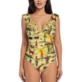 thumbnail image 1 of Disketp African PrintWomen's Ruffled One Piece Swimsuit V Neck-Small, 1 of 8