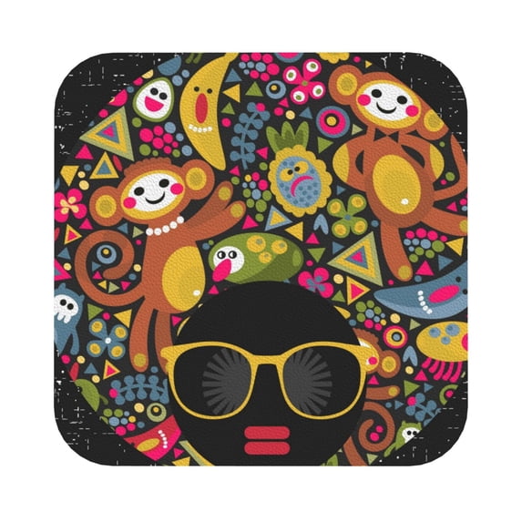 Disketp African Women Funny Coasters,6 Pcs Leather Coasters With Holder, Perfect Housewarming Hostess Gifts,Protect Furniture From Water Marks Scratch And Damage