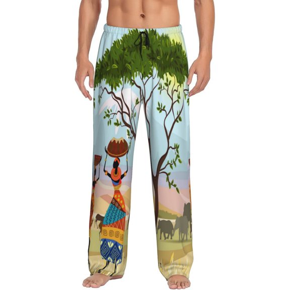 Disketp African Women In Mountain Landscape Men'S Pajama Pants - Ultra Soft Fleece Sleep And Lounge Pants (Size: S-Xxl)