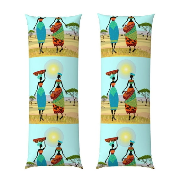 Disketp African Women in Mountain Landscape Print Body Pillow Cover - Super Soft 20x54 Body Pillow Case,Long Side Hidden Zipper