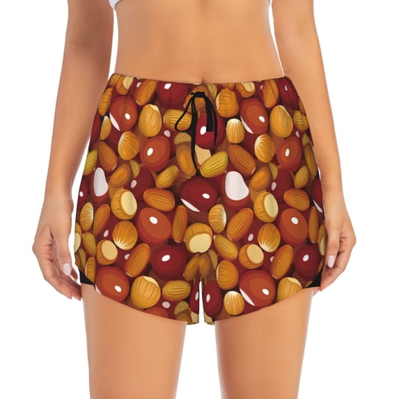 Disketp Almond Nuts Print Women's Shorts Workout Shorts for Athletic Gym Running Shorts with Phone Pockets Medium