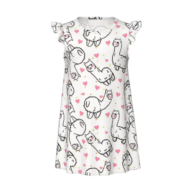 Disketp Alpacas and Hearts Print Girls Nightgowns 310 Years Flutter