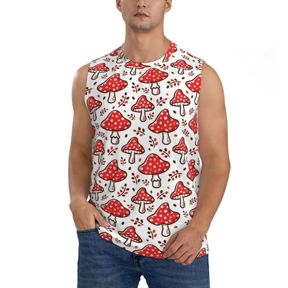 Disketp Amanita Red Mushroom Sleeveless Tshirts For Men, Muscle Shirts For Men Dry Fit Tank Top-Small