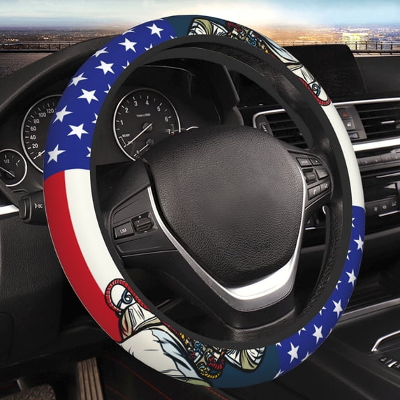 Disketp American Astronaut Runs Forward Elastic Microfiber Steering Wheel Cover for Truck,SUV,Cars,Universal 15 inch,Anti-Slip