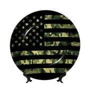 Disketp American Flag Camo Ceramic Plate Dinner Plates Bone China Decorative Plates Art Ceramic Ornaments for Wall Hanging Decoration -6in