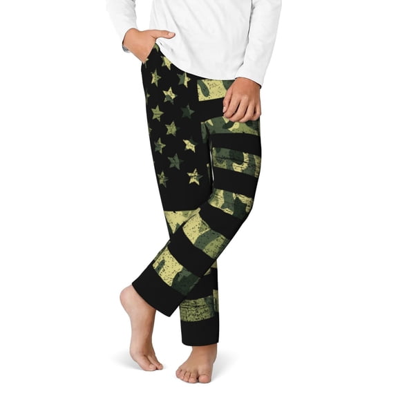 Disketp American Flag Camo for Teenagers' Pajama Pants ,Lounge Pants Teen joggers Ideal for Home, School, or Sports-Medium