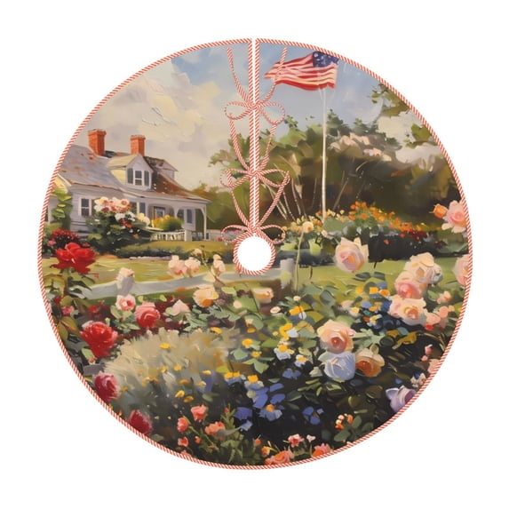Disketp American Flag Rose Garden Christmas Tree Skirt, Christmas Tree Decorations, Christmas Decor, Tree Mat Decoration(30-48IN)-30"