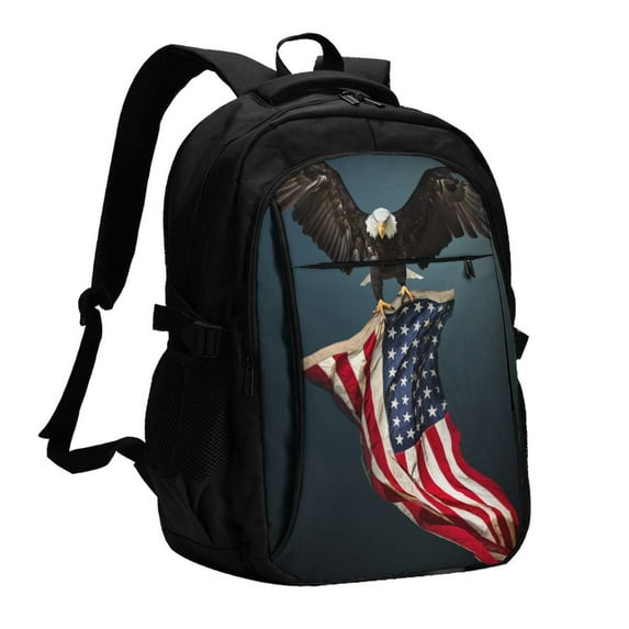 Disketp American Flag Travel Laptop Backpack, Laptops Backpack with USB Charging Port, Water Resistant Computer Bag Gift for Men & Women
