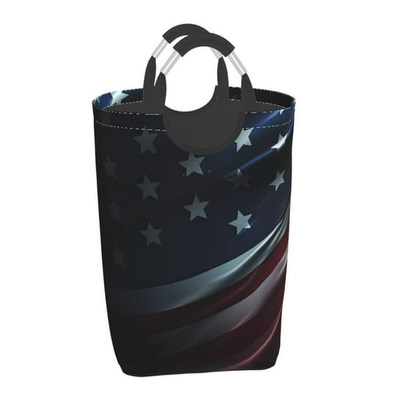 Disketp American Flag Waving Print Square Laundry Bag Large Collapsible Dirty Clothes Bags With Handles Waterproof Essentials Storage For College Dorm, Family