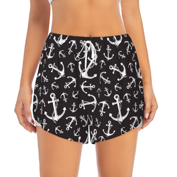 Disketp Anchors Print Women's Shorts Workout Shorts for Athletic Gym Running Shorts with Phone Pockets X-Large