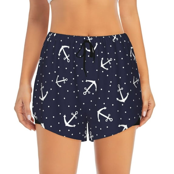 Disketp Anchors Print Women's Shorts Workout Shorts for Athletic Gym Running Shorts with Phone Pockets XX-Large