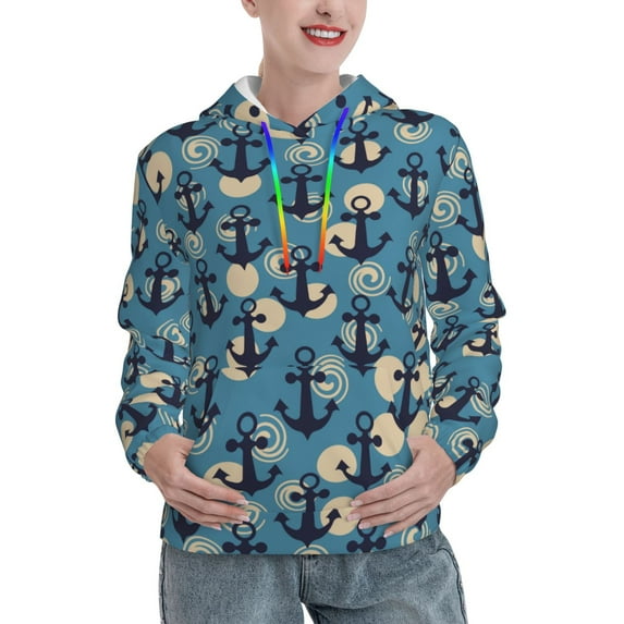 Disketp Anchors Womens Casual Hoodies Crew Neck Long Sleeve Sweatshirts Pullover Tops-Large