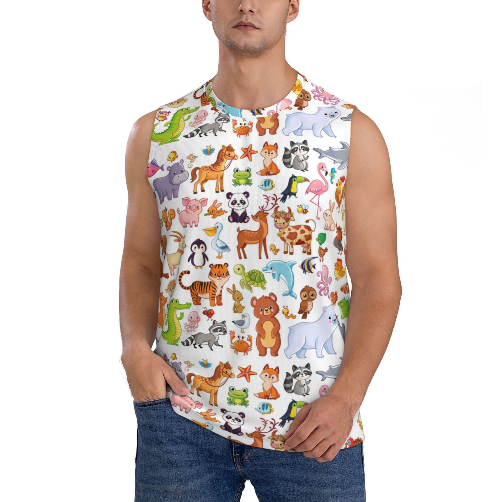 Disketp Animal Cartoon Style Sleeveless Tshirts For Men, Muscle Shirts ...