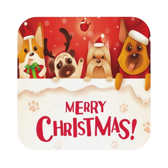 Disketp Animals Merry Christmas Funny Coasters,6 Pcs Leather Coasters With Holder, Perfect Housewarming Hostess Gifts,Protect Furniture From Water Marks Scratch And Damage