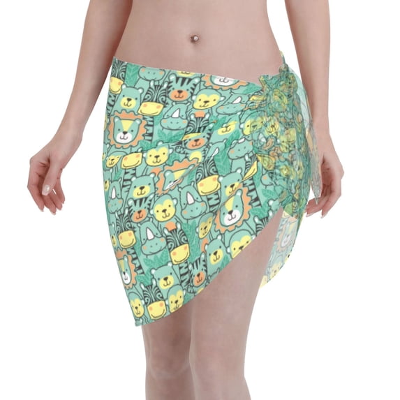 Disketp Animals With Leaf Women Swimsuit Cover Up Short Chiffon Summer Beach Sarong Bikini Wrap Skirt Bathing Suit