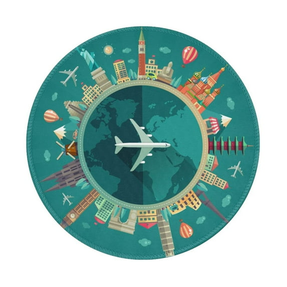 Disketp Around The Planet Small Mouse Pad 7.9x7.9 Inches,Washable Round Mousepad For Office Laptop Computer,Non-Slip Rubber Base Mouse Pads For Wireless Mouse