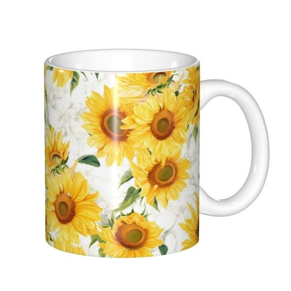 Disketp Artistic Marble Pattern Sunflower Large Coffee Mug with Handle Tea Cup Novelty Coffee Cup for Men Women Office Work