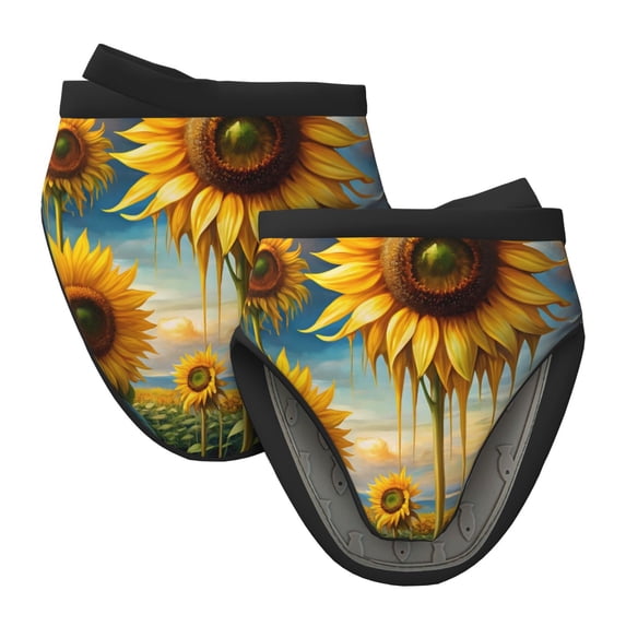 Disketp Artistic Oil Painting Sunflower Non-Slip Mini Oven Mitt Set, Short Oven Mitts for Baking Grilling Barbecue Microwave, 5.9"x5.9"in
