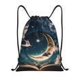 thumbnail image 1 of Disketp Artistic Starry Sky Moon Book Drawstring Backpack Drawstring Gym Bags Draw String Bags for Sports, Gym, Travel, Swimming, Beach-Medium, 1 of 6