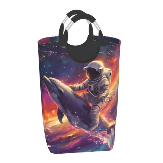 Disketp Astronaut Dolphin Square Laundry Bag Large Collapsible Dirty Clothes Bags With Handles Waterproof Essentials Storage For College Dorm, Family