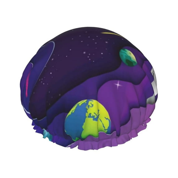 Disketp Astronaut On Mission In Outer Space Shower Caps,Reusable Shower Cap For Women, Double Layer Waterproof Hair Cap, Large Size For All Hair Lengths,For Girls Spa Home Salon Use