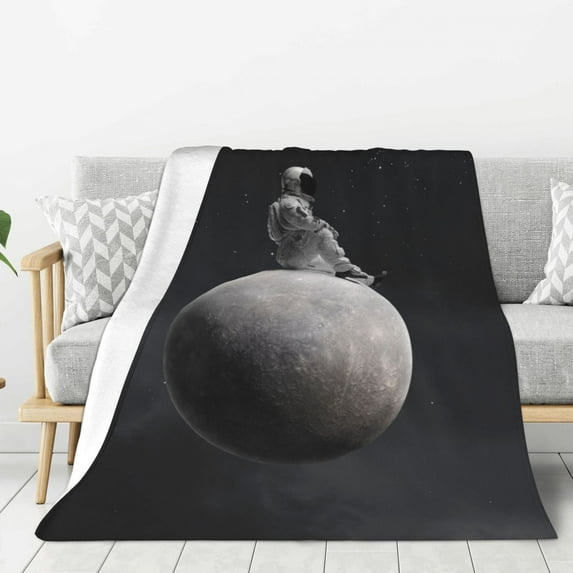 Disketp Astronaut Sitting On Mercury Planet Cozy Flannel Fleece Throw Blanket: Has a velvety texture for All Seasons - Perfect for Women, Men, & Kids"60"x50"