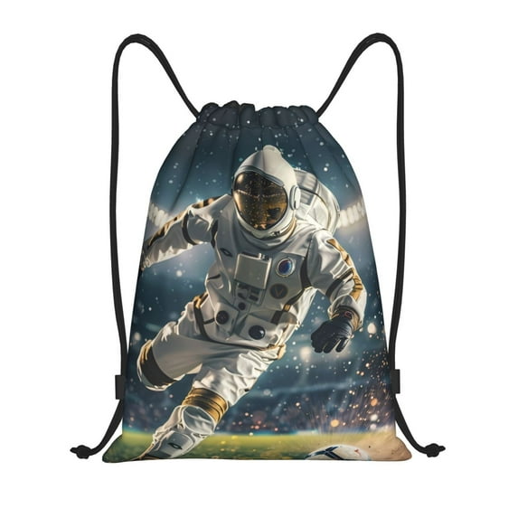 Disketp Astronaut Soccer Field Drawstring Backpack Drawstring Gym Bags Draw String Bags for Sports, Gym, Travel, Swimming, Beach-Small