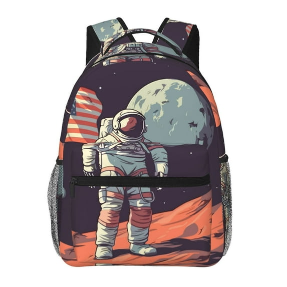 Disketp Astronaut With American Flag Backpack for Men and Women - Lightweight Backpack Classical with Multi-pockets Casual Daypack for College Workplace Travel