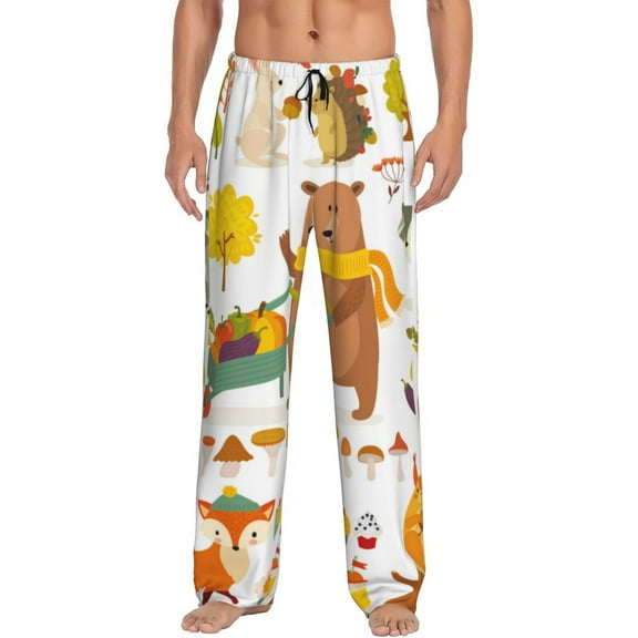 Disketp Autumn Forest Animals Men'S Pajama Pants - Ultra Soft Fleece Sleep And Lounge Pants (Size: S-Xxl)