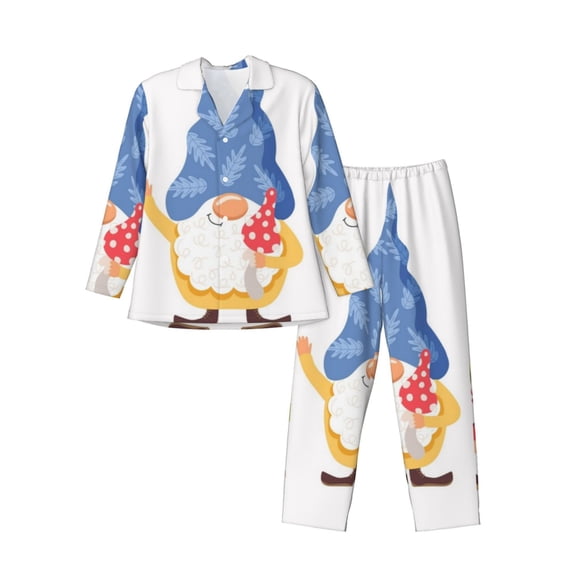 Disketp Autumn Funny Gnomes Mens Pajama Set, Soft Warm Long Sleeve Sleepwear, Cozy Button-Down Pjs for Men-Small