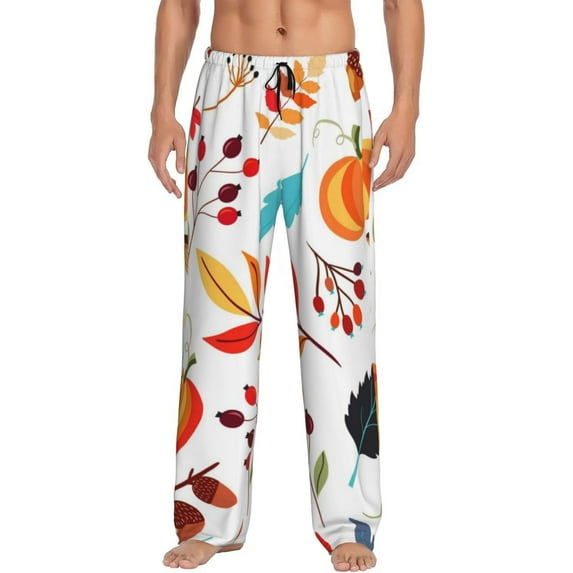 Disketp Autumn Pumpkins Fall Leaves Men'S Pajama Pants - Ultra Soft Fleece Sleep And Lounge Pants (Size: S-Xxl)