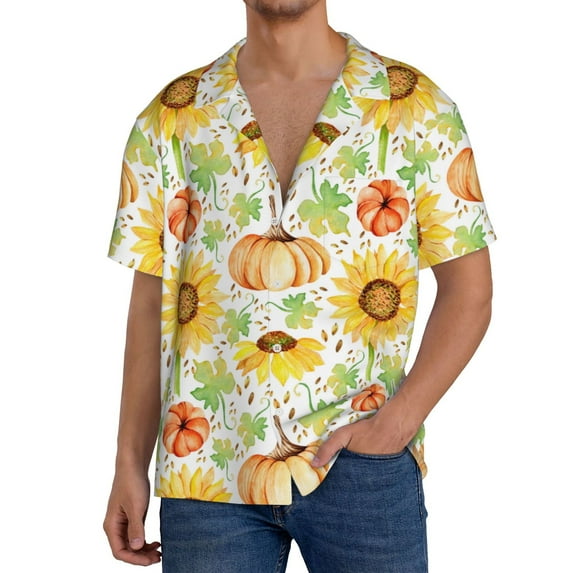 Disketp Autumn Theme Men's Hawaiian, Shirts Button Down Holiday Beach Shirts-{sizeName}-Small