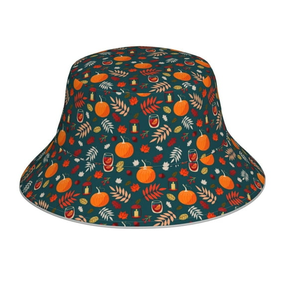 Disketp Autumn With Pumpkins Print Reflective Bucket Hat Beach Hat Summer Travel Sun Hats Fisherman Cap
