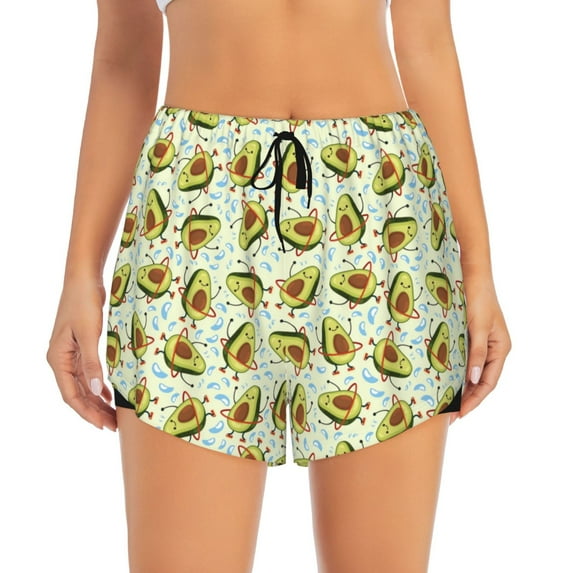 Disketp Avocado Doing Sport Print Women's Shorts Workout Shorts for Athletic Gym Running Shorts with Phone Pockets