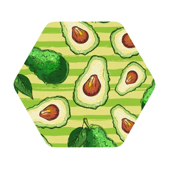 Disketp Avocado Green Striped Funny Coasters,6 Pcs Leather Coasters With Holder, Perfect Housewarming Hostess Gifts,Protect Furniture From Water Marks Scratch And Damage